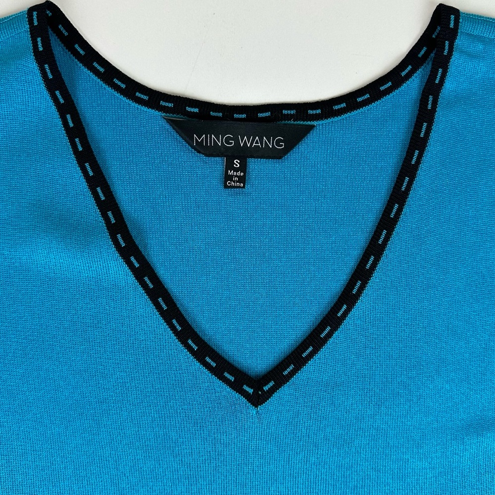 NWT MING WANG Teal Blue Tank Top SMALL V-neck Shell